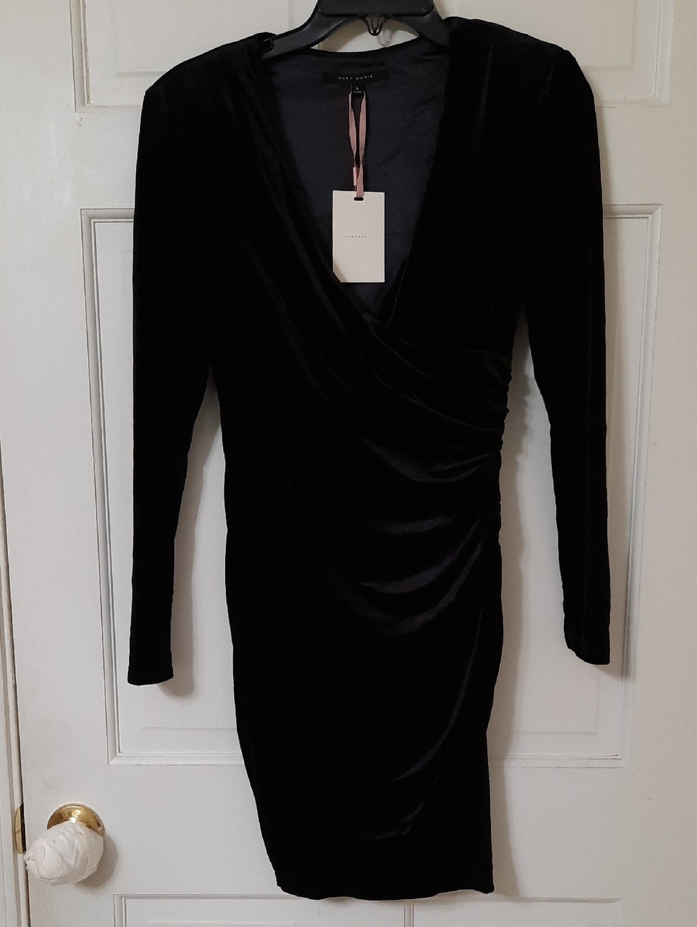 Alex Marie Black Velvet Long-Sleeve Wrap Dress